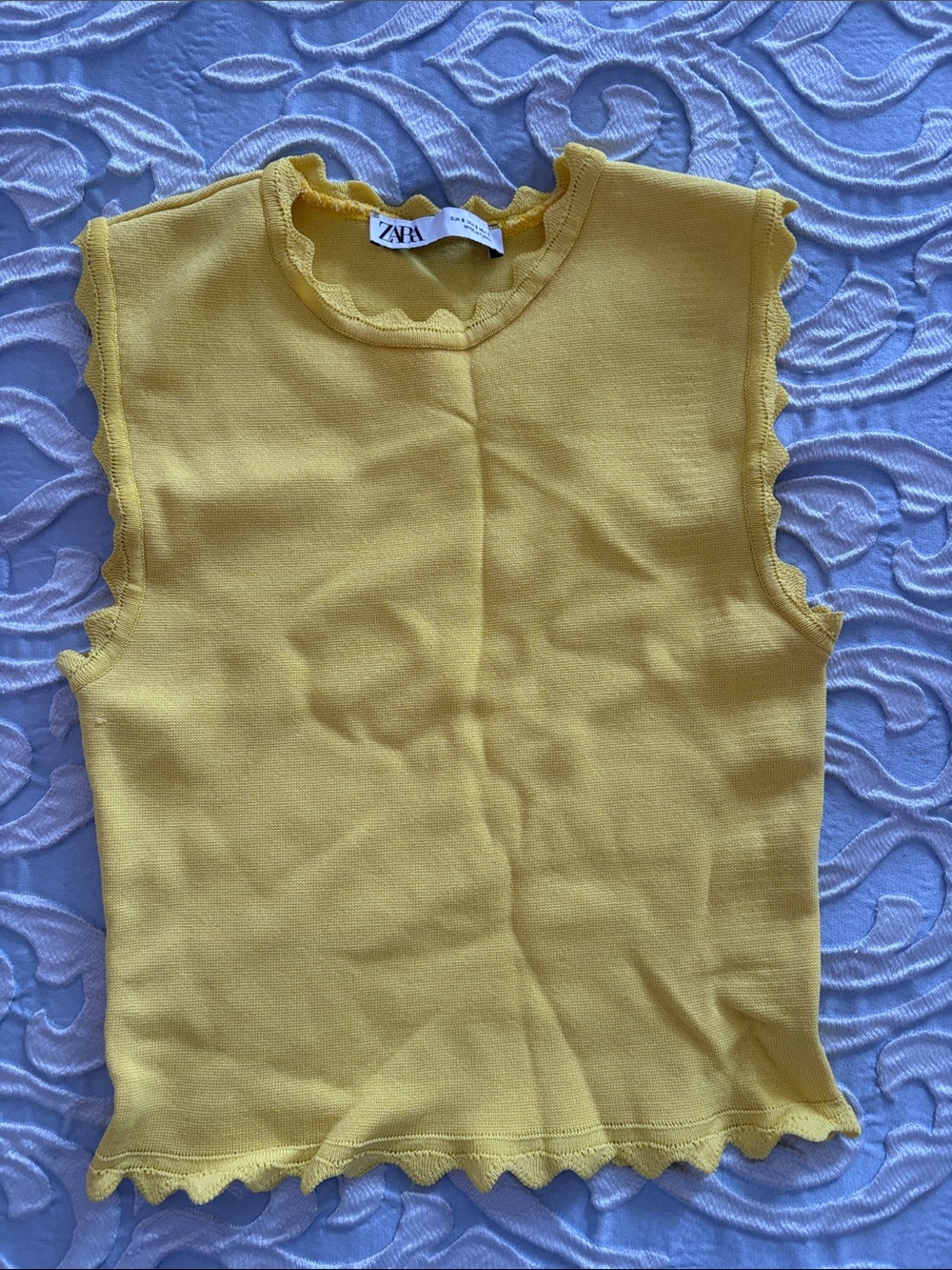 Zara Yellow Scalloped Edge Knit Tank Top